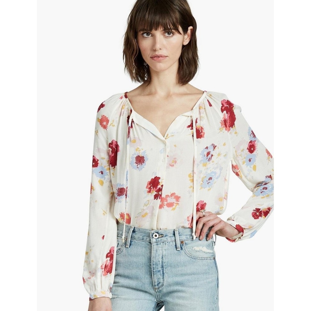 Lucky Brand Cream Floral Raglan Blouse, Size XS